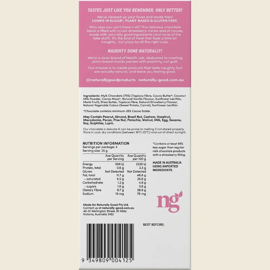 Strawberry Creme Filled Chocolate Block - 100g - Love Low Carb