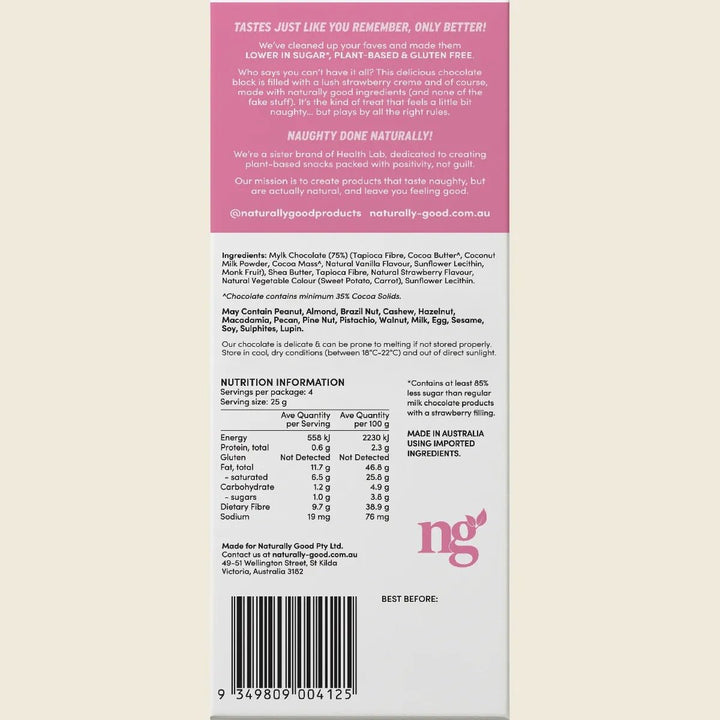 Strawberry Creme Filled Chocolate Block - 100g - Love Low Carb