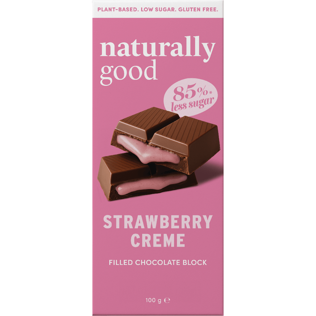 Filled Chocolate Block Bundle by Naturally Good featuring a strawberry creme filled chocolate block in pink packaging