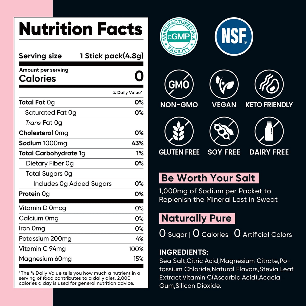 Strawberry Lemonade Electrolyte Drink Mix - 30 Sticks nutrition facts and supplement details by Venture Pal, Drinks Electrolytes OOS Functional.