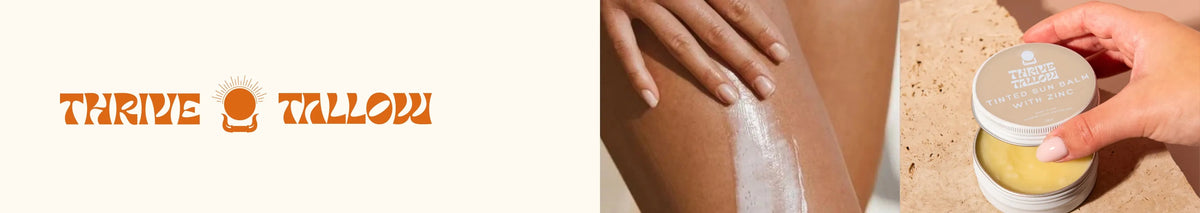 Calm Tallow Balm - 100ml by Thrive Tallow being applied on smooth skin, showcasing the balm texture and natural skincare ritual.