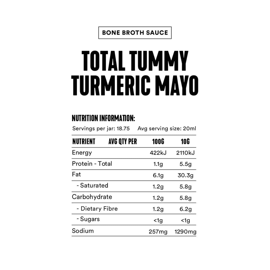 Total Tummy Turmeric Mayo - Bone Broth Sauce - 200ml Pouch - Love Low Carb