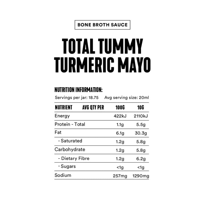 Total Tummy Turmeric Mayo - Bone Broth Sauce - 200ml Pouch - Love Low Carb