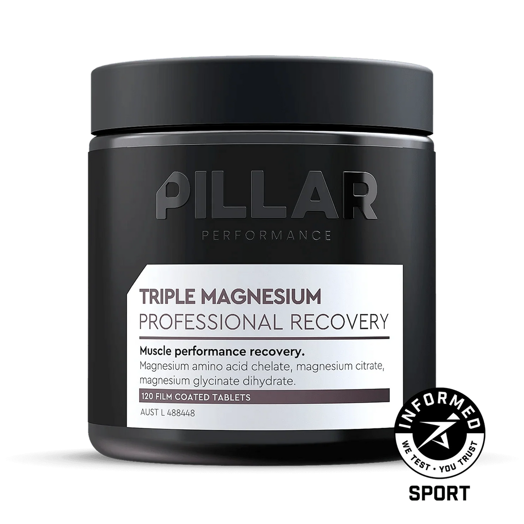 Pillar Performance Triple Magnesium Professional Recovery powder jar on a white background
