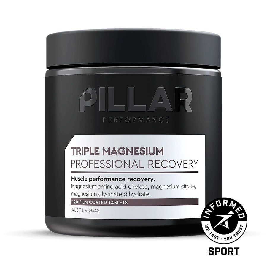 Pillar Performance Triple Magnesium Professional Recovery powder jar on a white background