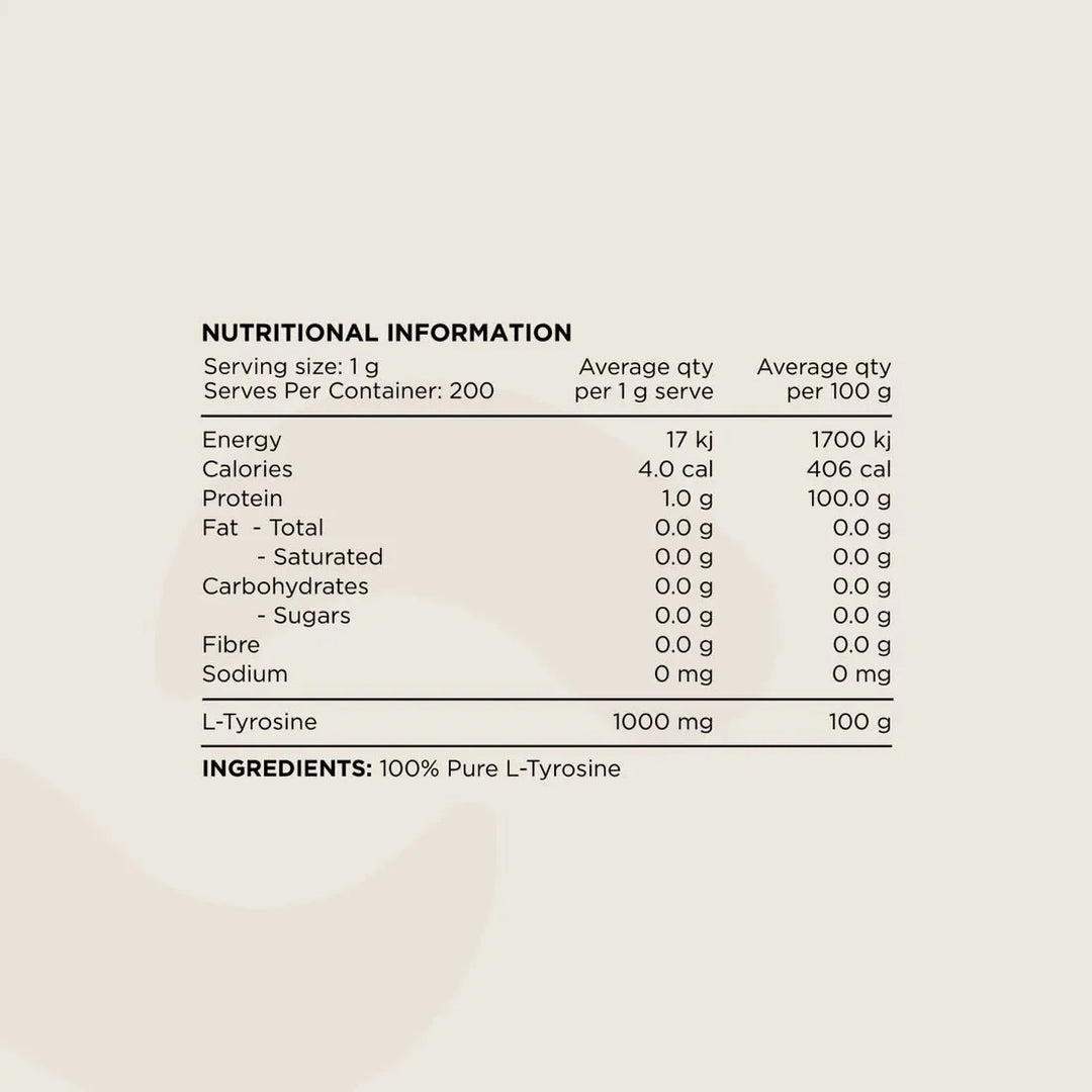 Tyrosine - 100% Pure L - Tyrosine Unflavoured - 200g - Yo Keto