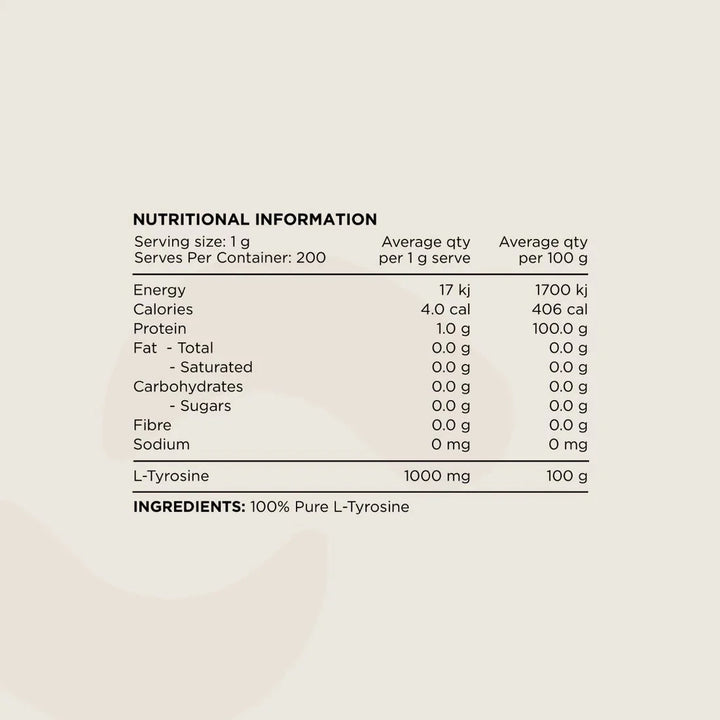 Tyrosine - 100% Pure L - Tyrosine Unflavoured - 200g - Yo Keto