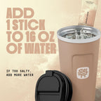 Ultra Variety Electrolyte Drink Mix - 15 Sticks by SALTT shown with water splash in beige SALTT cup and black lid.