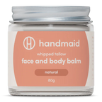 Whipped Tallow - Face And Body Balm - Natural - 80g by Handmaid in clear jar with peach label and silver lid