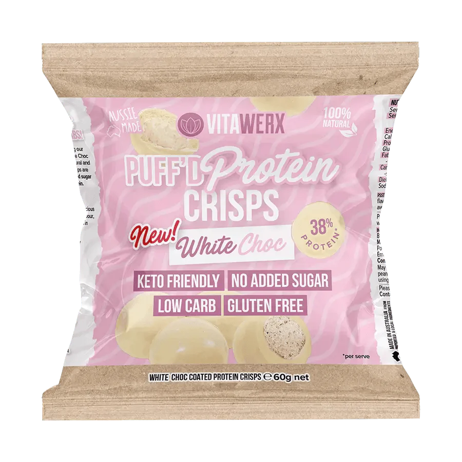 White Choc Puff'd Protein Crisps - Yo Keto