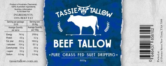 Beef Tallow - Tasmanian Grass Fed - Yo Keto
