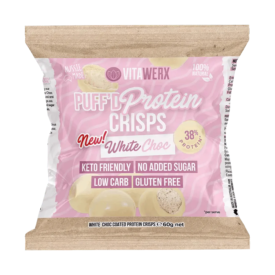 White Choc Puff'd Protein Crisps - Yo Keto