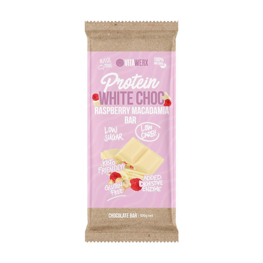 White Chocolate Bar - Raspberry Macadamia - 100g-Chocolate-Yo Keto